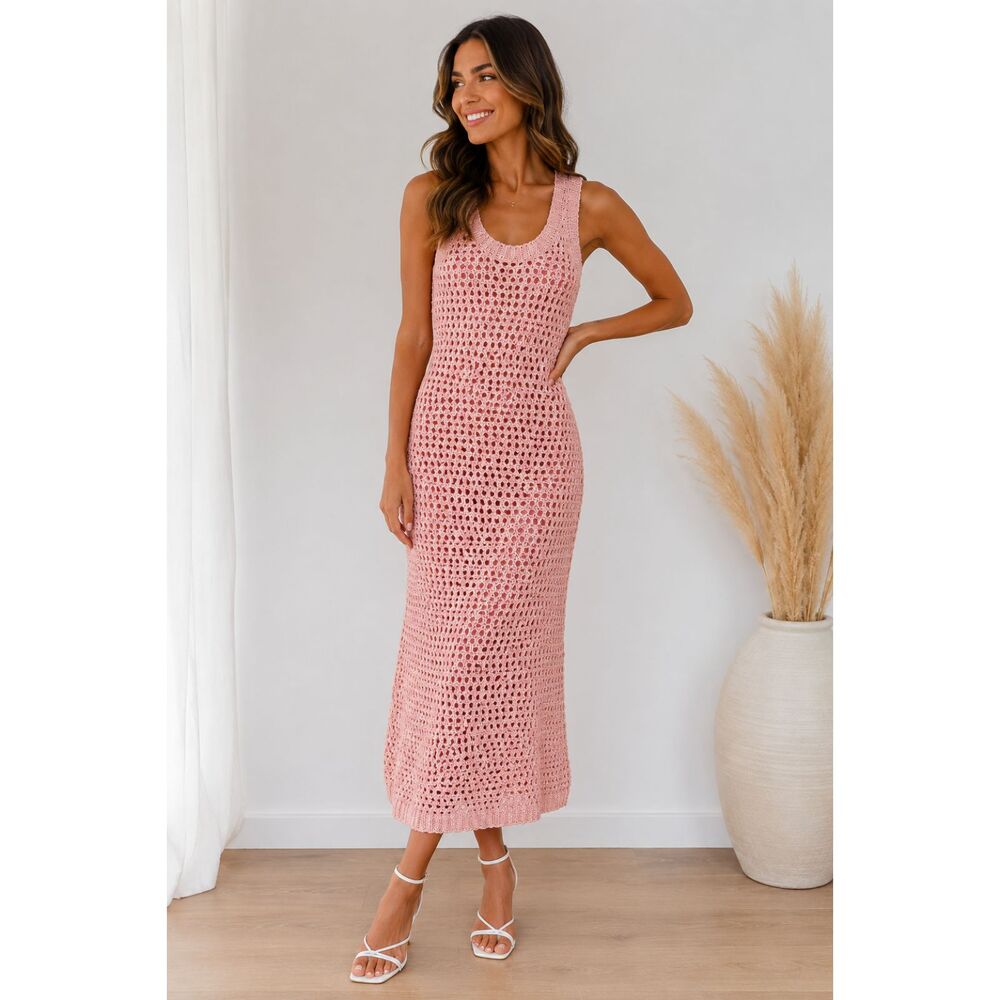 NEW Derek Lam 10 Crosby Eliana Crochet Sweater Tank Dress pink Size L $450
